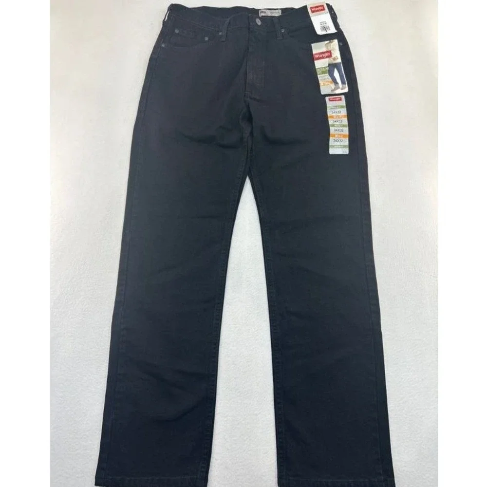 Wrangler Regular Fit Straight Leg Black Jeans 34x32 109TRGFCB Flex for Comfort